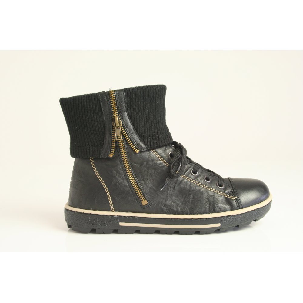 rieker black ankle boot with zip and warm lambswool fleece lining p558 2115 image